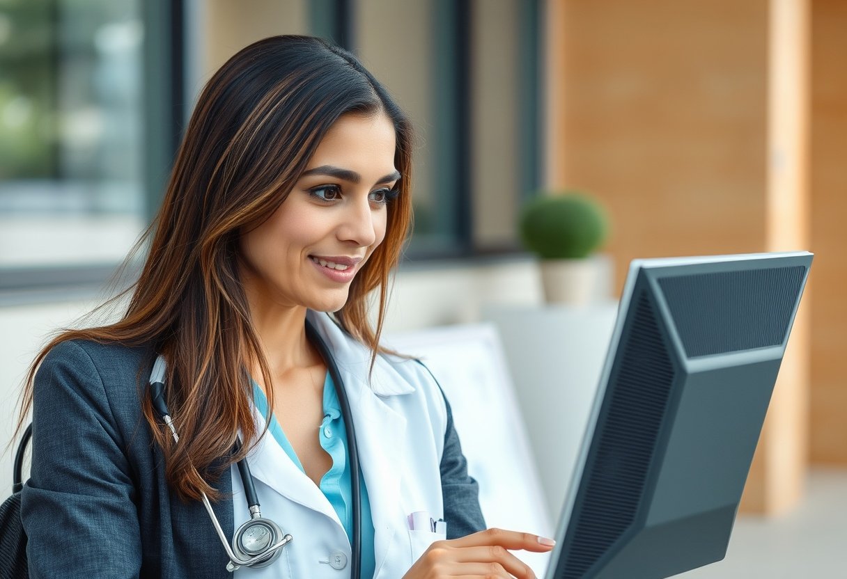 Imagen de un profesional de Tecnología en Gestión de Servicios de Salud realizando actividades propias de los estudios realizados