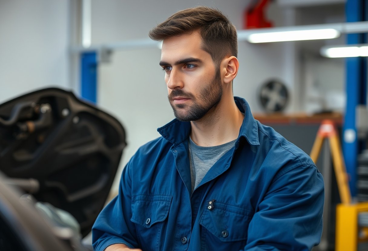 Imagen de un profesional de Tecnología en Mecánica Automotriz realizando actividades propias de los estudios realizados